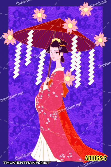 Tranh dán tường Cô gái  Nhật Bản mặc kimono, tranh minh họa cô gái Nhật Bản xưa -ADHJGS-6 - Kết quả tìm kiếm tranh tường